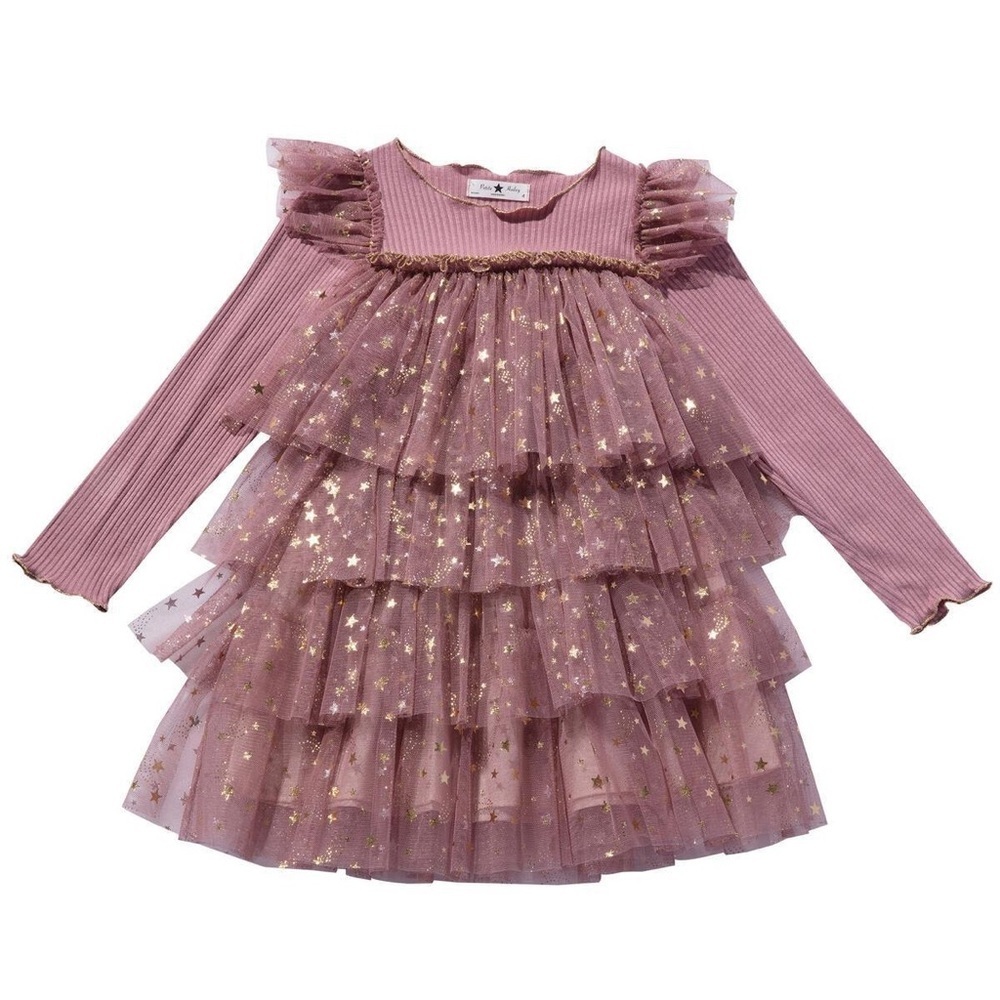 Petite Hailey Charming Pink and Gold Starry Kids Dress